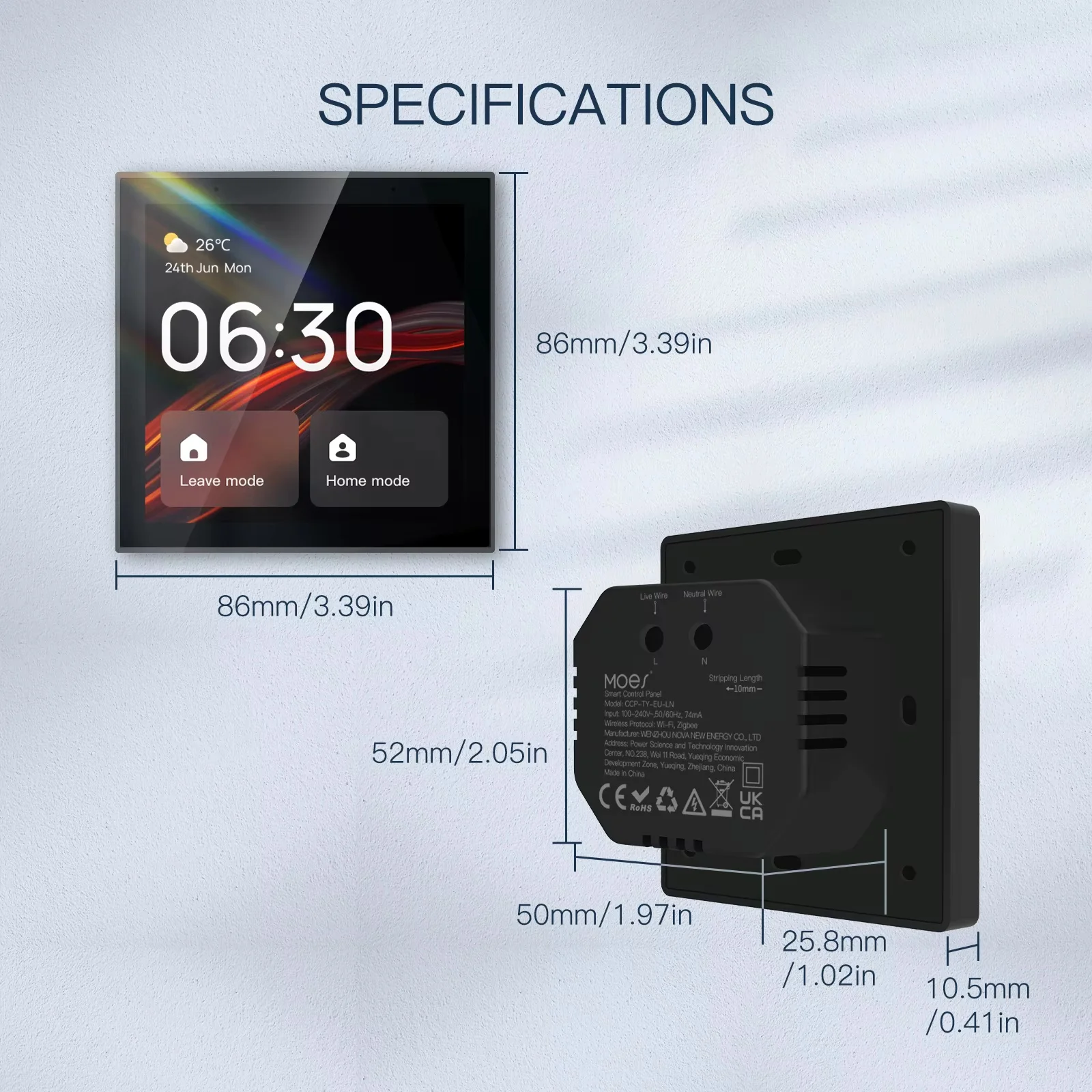 MOES Wifi Touch Center Control Panel，Tuya Screen， Bulid in Alexa Voice Control & ZigBee Gateway For Smart Scenes 4 Inches