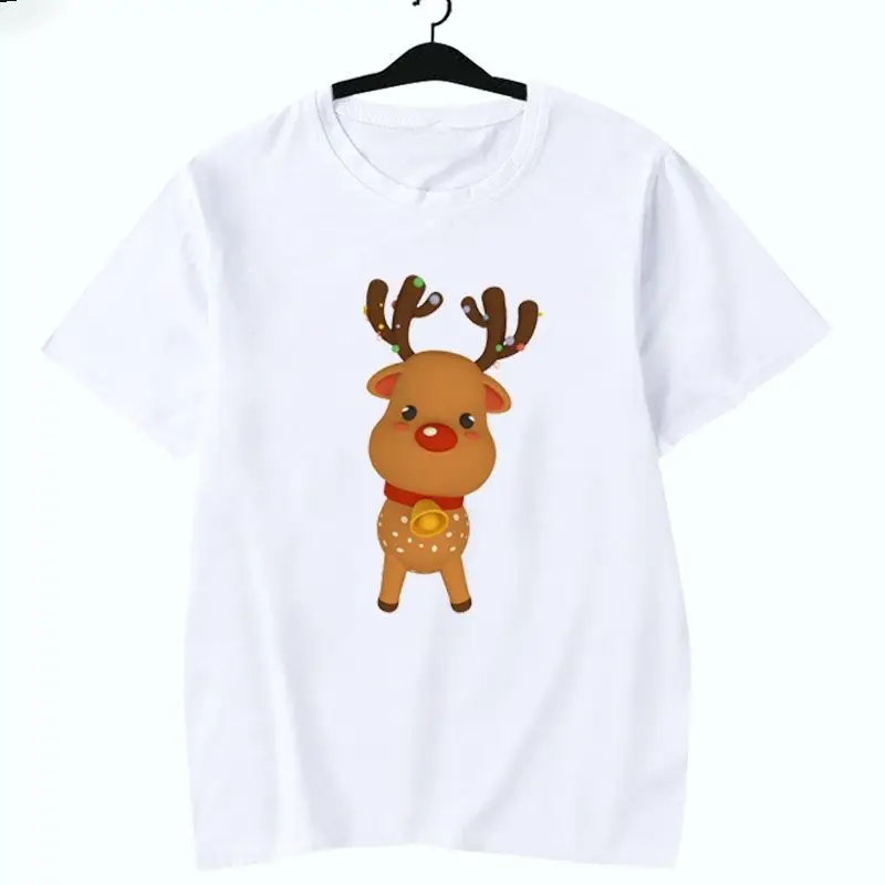 Koszulka świąteczna dla par na Wigilię 2025, z motywem choinki i łosia, z krótkim rękawem, luźna, z krótkim rękawem, dla kobiet i mężczyzn.