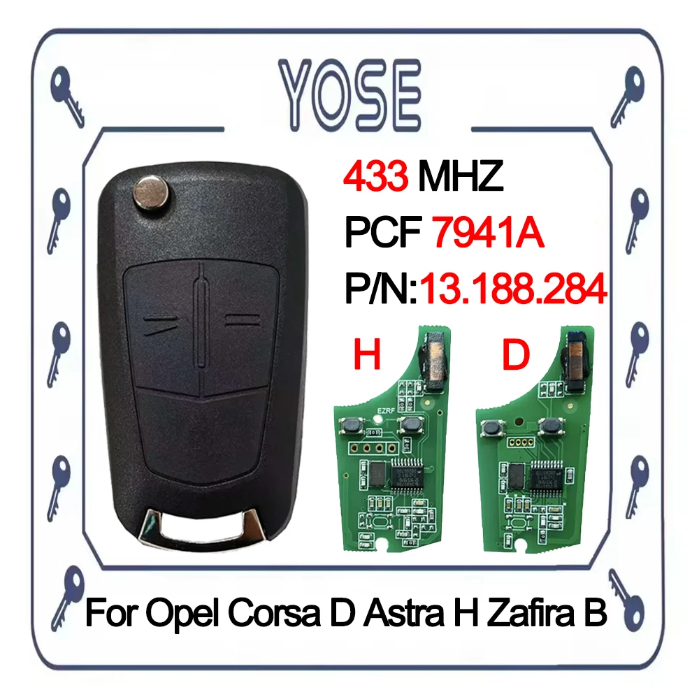 YOSE clé de voiture à distance PCF7941A 433MHz 46 puce 2 boutons pour Opel Vauxhall Corsa D G4 Astra H AH Zafira B Holden 736-743-A