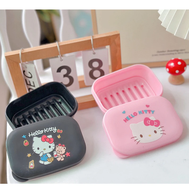 

Cartoon Kuromi Soap Dish Bathroom Covered Soap Holder Dormitory Portable Drainage Box Laundry Soap Storage Cute