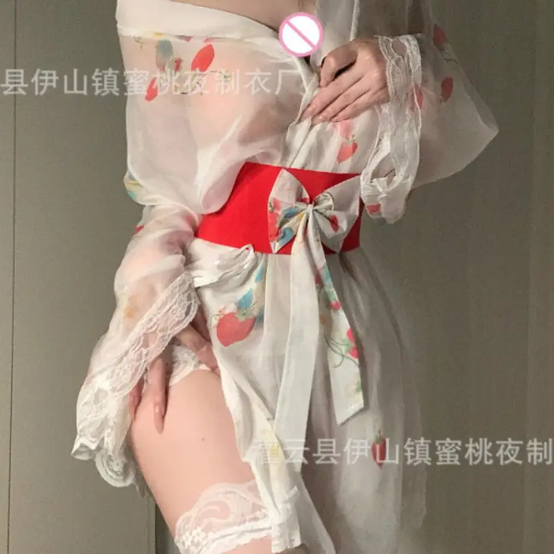 

Горячая новинка: Модный комплект кимоно-белья в стиле кавайи – сексуальное нижнее белье с кружевными стрингами, вентилируемый, с длинными рукавами, принтованный, удобный топ и халат.