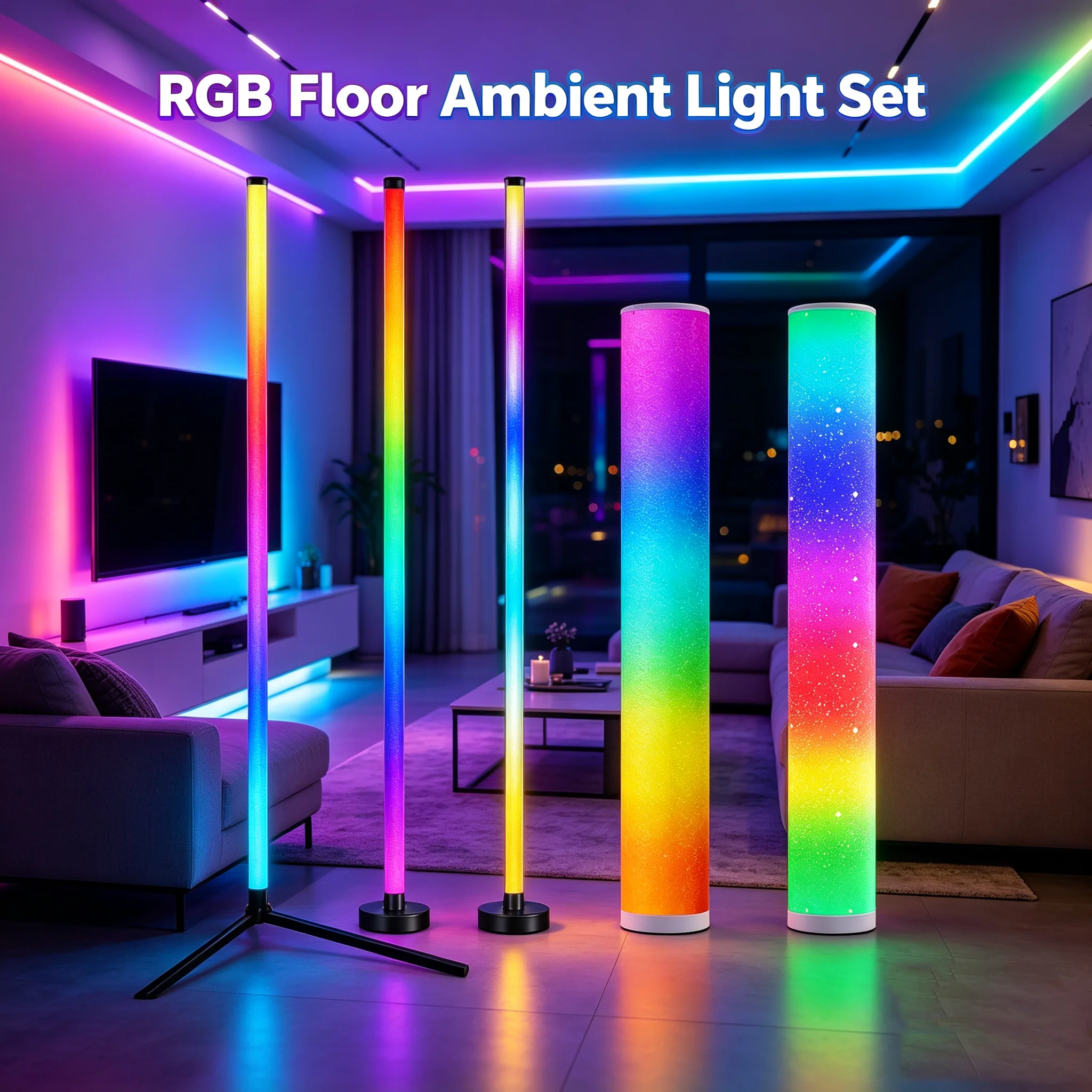 RGB Color Changing Floor Ambient LightL/U/Square/Round/Triangle/180/360° Shape LED Night Light APP Remote Control Living Room 5V