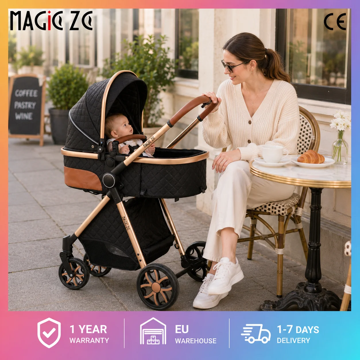 Poussette bébé pliable à une main, légère en alliage de magnésium, landau de luxe pour nourrisson, poussette réversible pour nouveau-né, 2 en 1 avec nacelle, poussette compacte de voyage, antichoc, chariot de promenade, 6 accessoires offerts