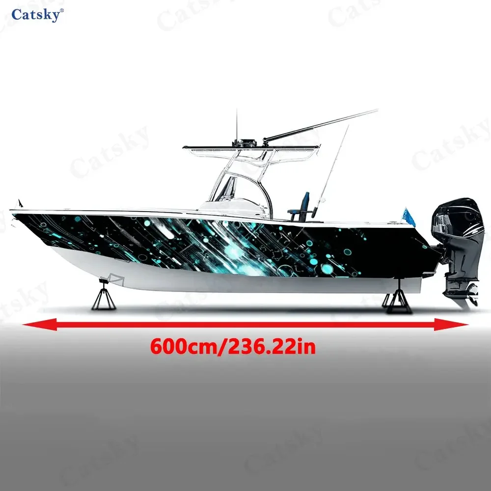2Pcs Cyber Tech Stream Boat Stickers, PVC Waterproof Durable Vinyl Wrap Decals for Fishing Boats, Durable and Stylish Design