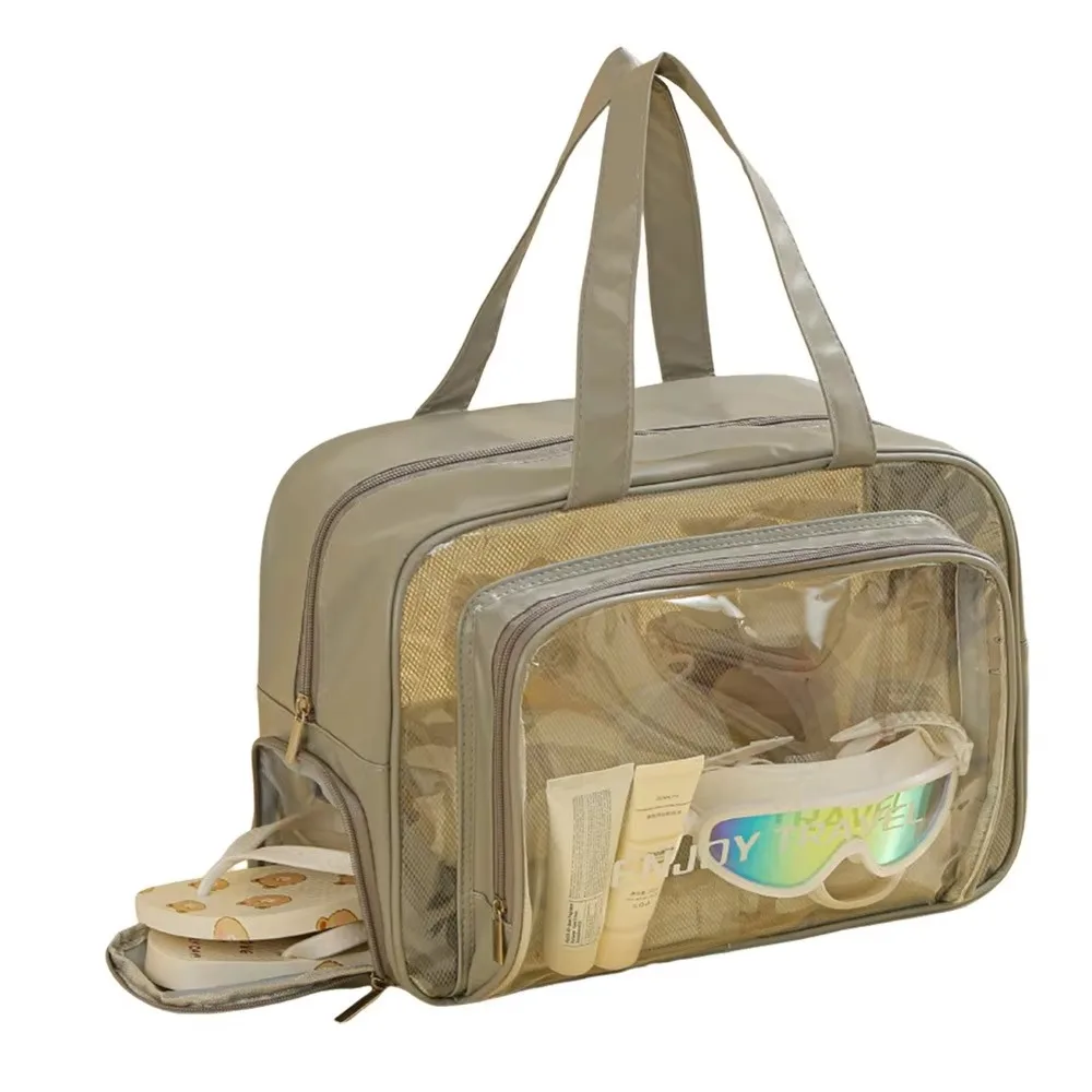 

Large Capacity Waterproof Cosmetic Bag PVC Make Up Bag Pu Transparent Portable Cosmetic Storage Bag Dry Wet Separation