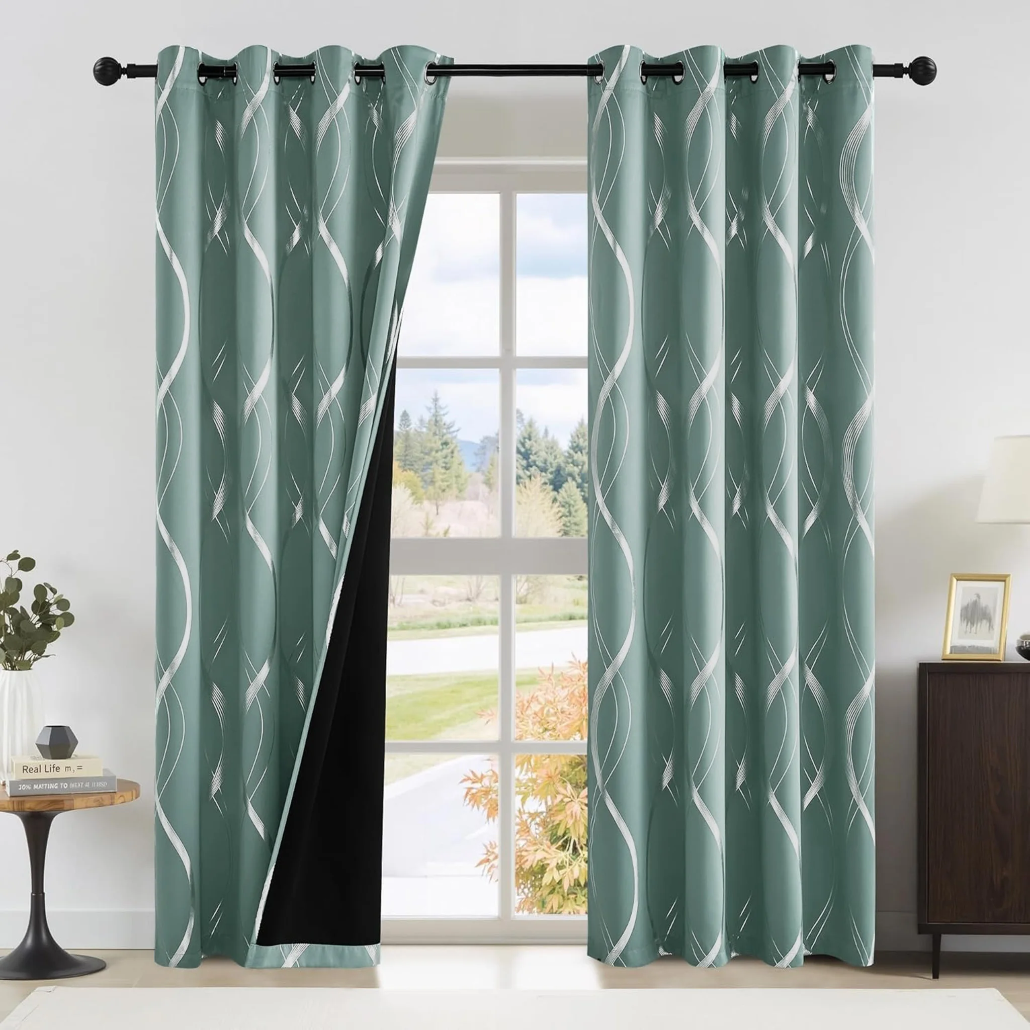 4 Panels Solid Color Wave 100% Blackout Eyelet Curtains, Thermal Insulated & Heat‑Blocking Modern Elegant Window Drapes for Bedroom Living Room Home Decor