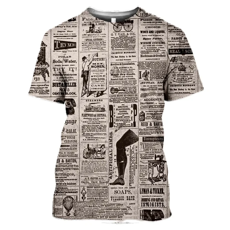 Old Newspaper 3D Print T Shirt Men Women Casual Hip Hop Funny Short Sleeve Streetwear Vintage Tee Tops Fashion 2026