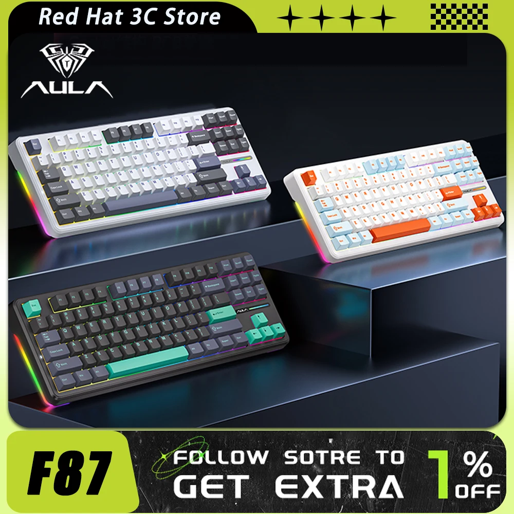 

Aula F87 Mechanical Keyboard Three Mode RGB Hot Swap 4000mAh Wireless Gaming Keyboard PBT Gasket Pc Gamer Accessories Office Mac