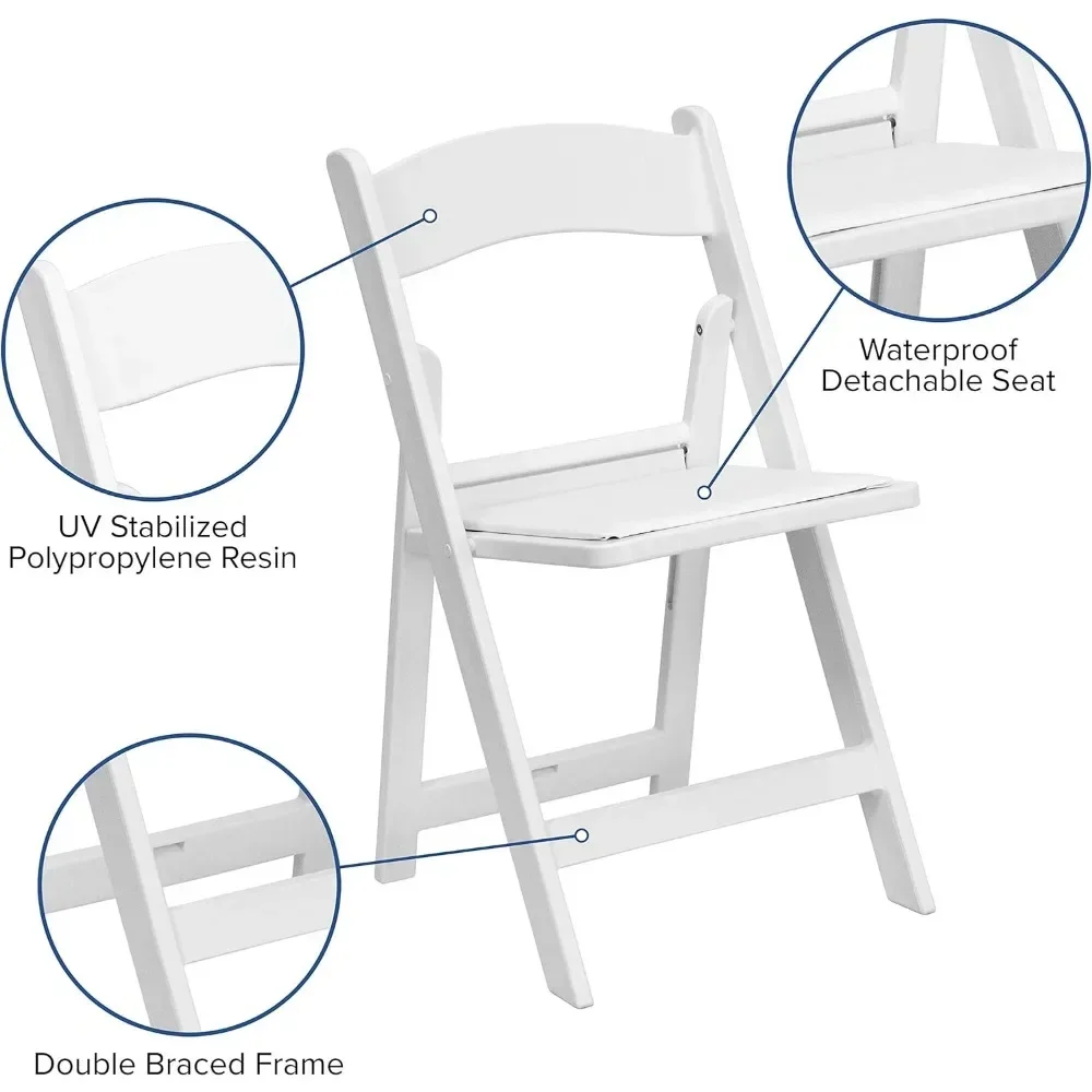 Silla plegable serie Hercules - Resina blanca - Juego de 4 sillas cómodas para eventos con capacidad de peso - Silla plegable liviana