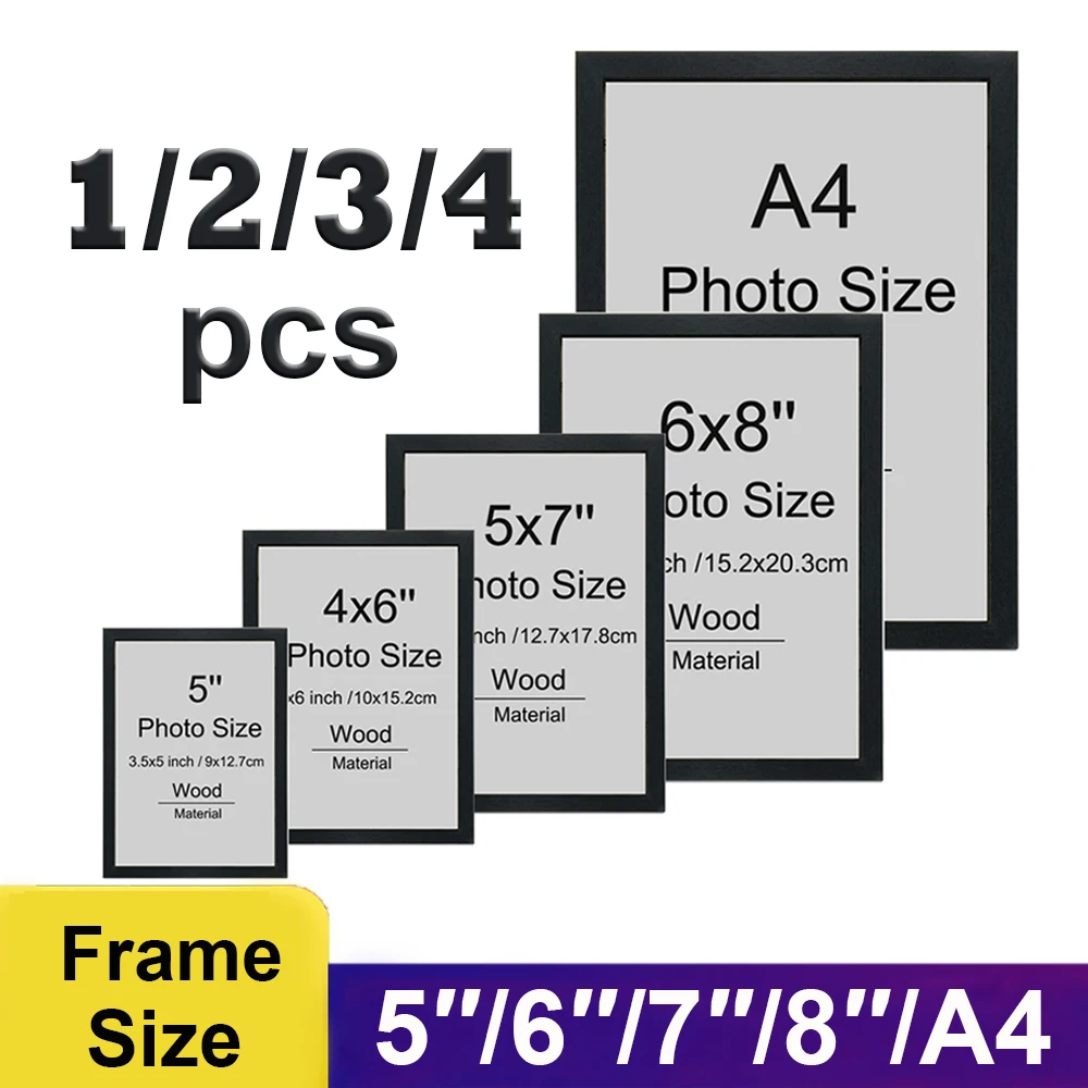 1/2/3/4PCS 5'' 6'' 7'' 8x12inch Black Certificates Photos Frame A4 Wood Picture Poster Frame Classics Home Decor Photo Frame