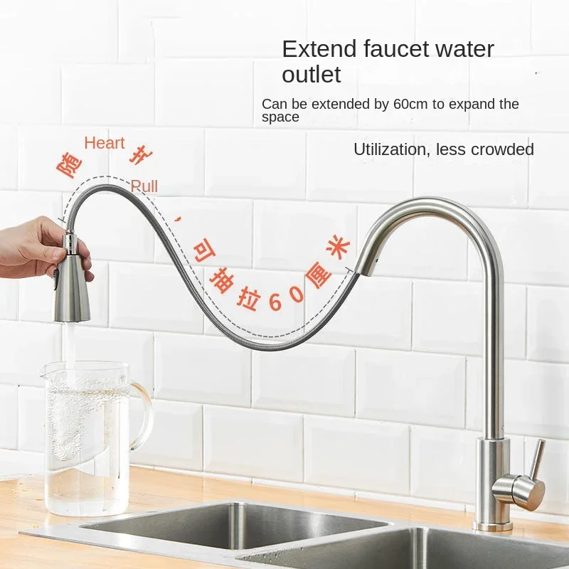 Stainless steel brushed black kitchen faucet washbasin sink hot and cold pull-out faucet bathroom faucet  water tap