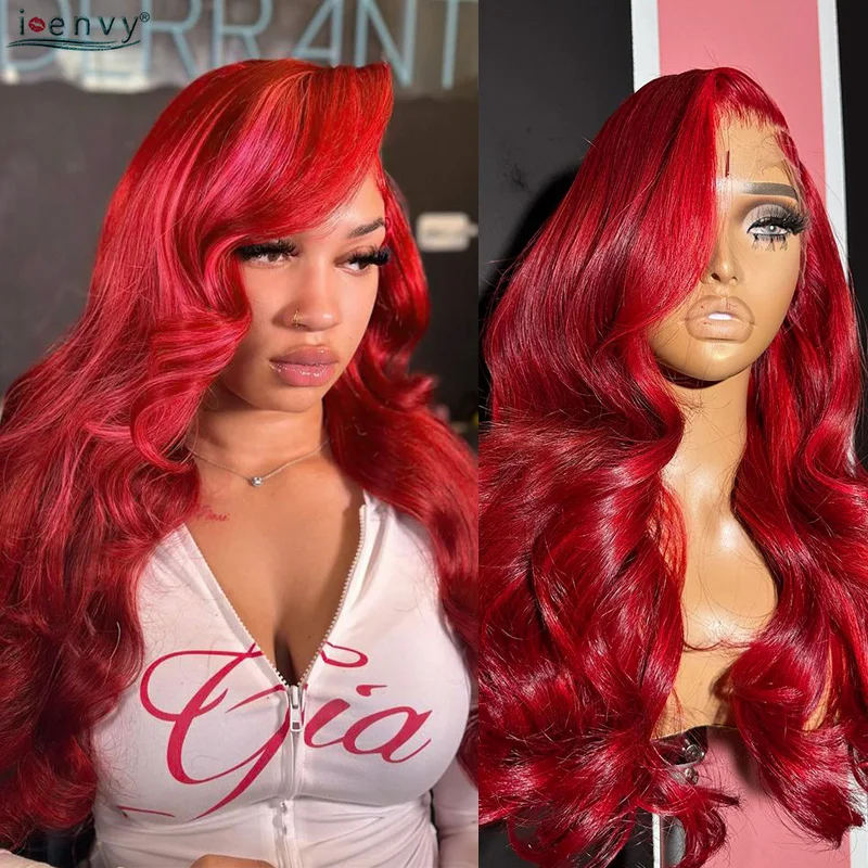 Red Body Wave Lace Frontal Wig 34in Burgundy 13x6 display picture 3
