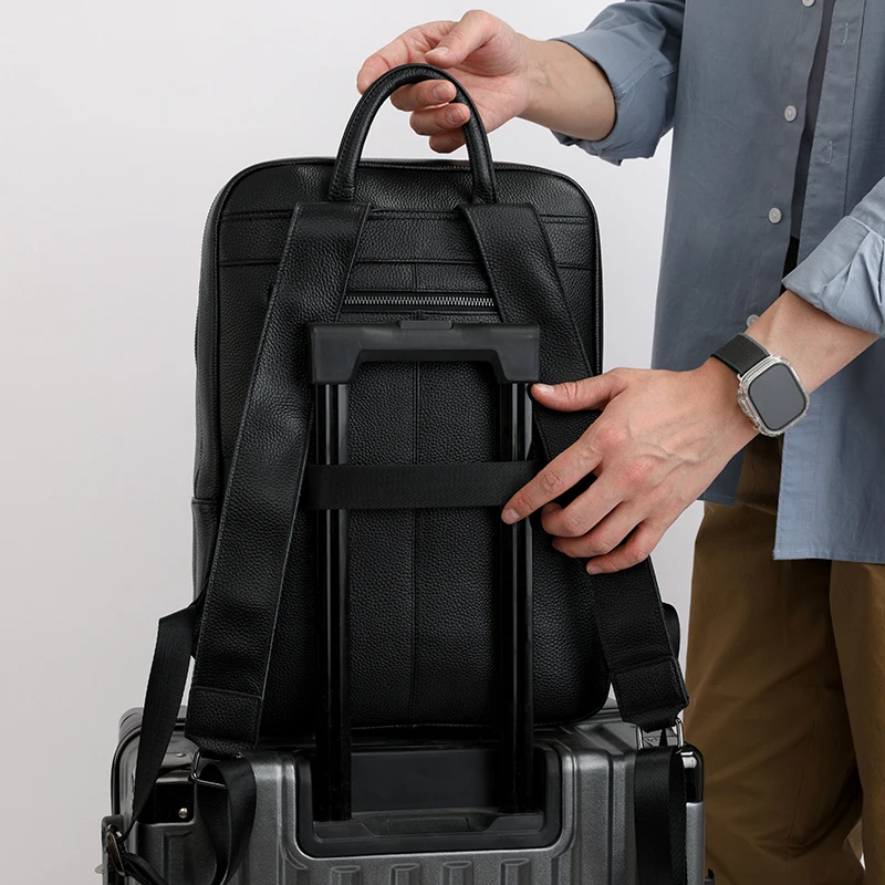 100% بقرة جلد طبيعي الرجال حقائب الظهر موضة الجلد الطبيعي الحقيقي حقيبة ظهر الطالب الصبي العلامة التجارية الفاخرة حقيبة كمبيوتر محمول كبيرة