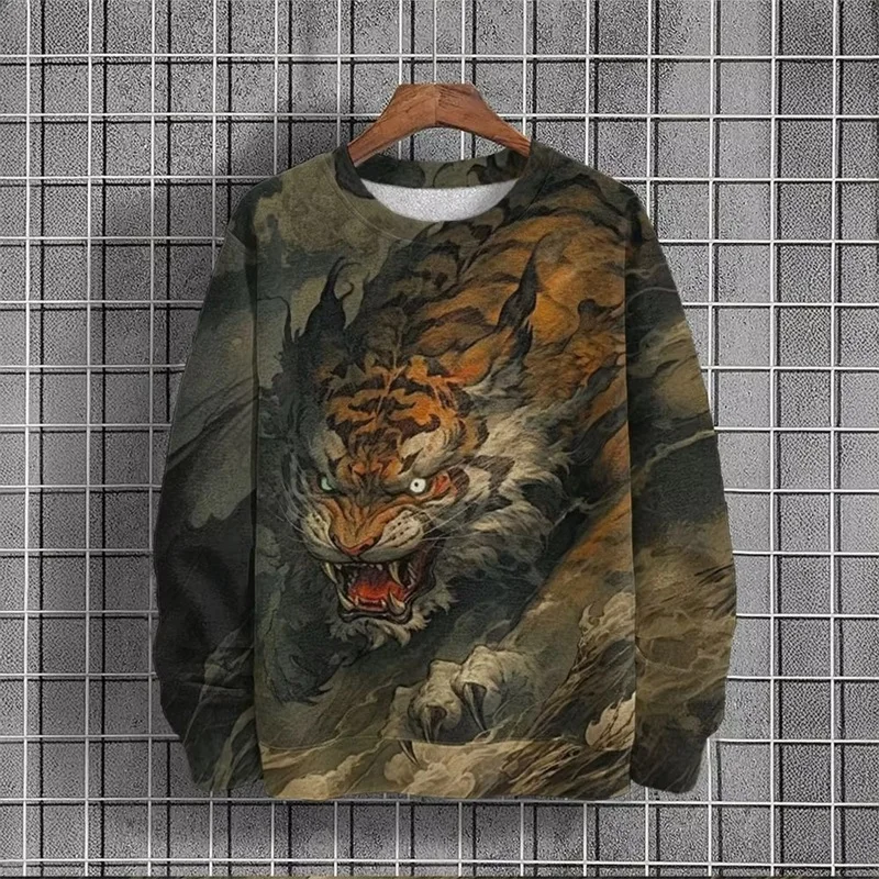 NEW3D printed animal tiger pattern men's round neck pullover sweatshirt new men's sportswear street wear