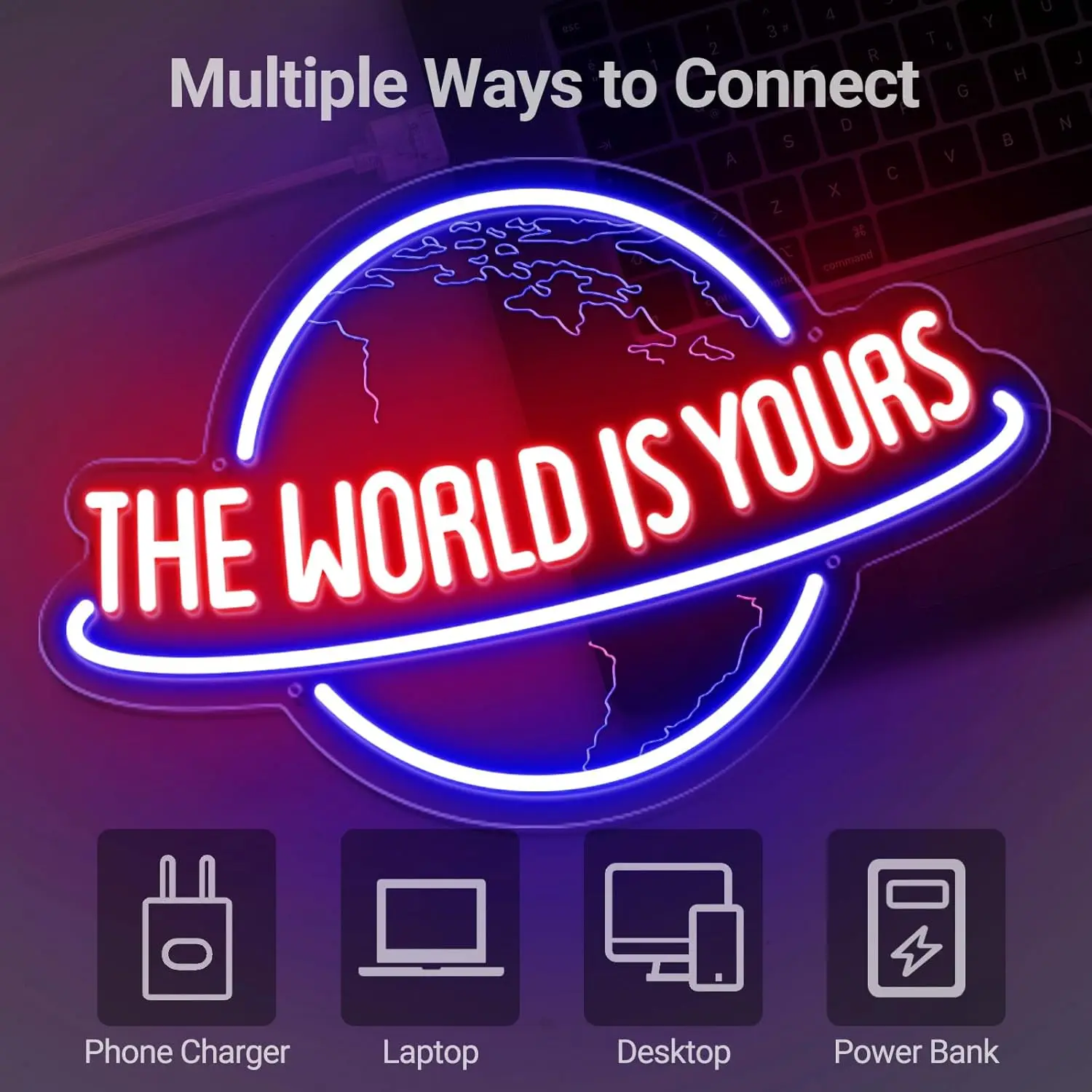 The World Is Yours Neon Light Sign for Man Cave Home Bar Club Cafe Wedding Game Room Bedroom Birthday Gift Graduation Party