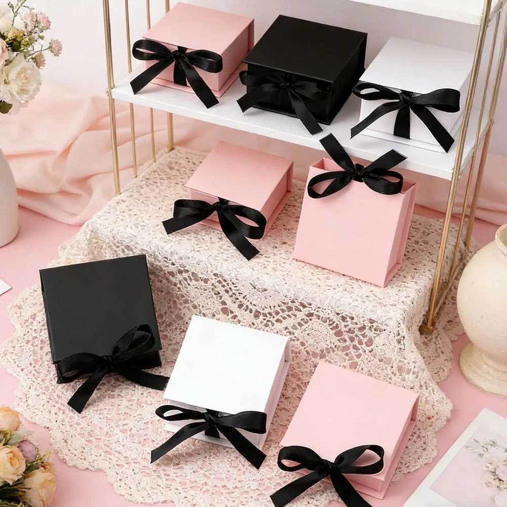 5Pcs Jewelry Paper Box With Ribbon Gift Jewellery Packaging Display  Organizer Display Wedding Favors Rings Studs Watch Necklace