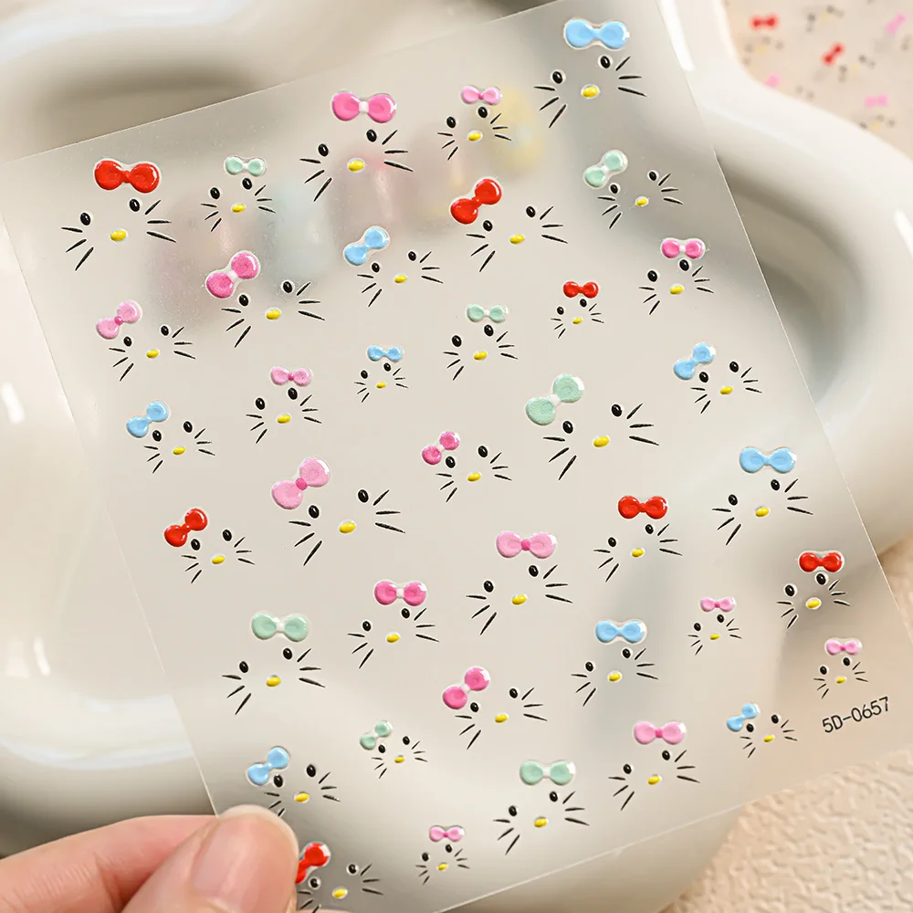 2 قطعة جديد 5D القوس مرحبا كيتي الوجه مسمار ملصقات مجموعة لطيف ملون Bowknot الكرتون KT القط الكم مسمار الشارات DIY بها بنفسك الشتاء ديكور