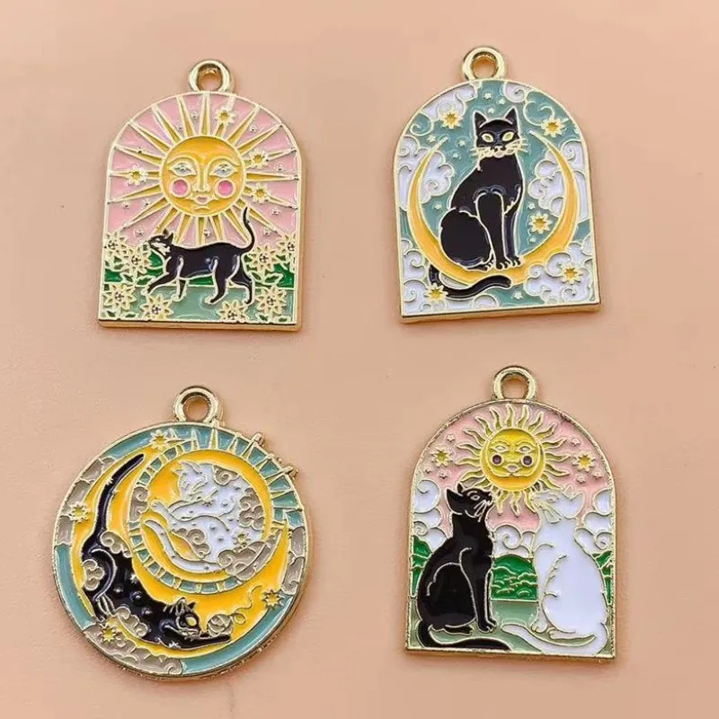 10pcs Enamel Cartoon Cat Charms for Jewelry Making Alloy DIY Charms Pendants Necklaces Earrings Accessories Handmade Craftin