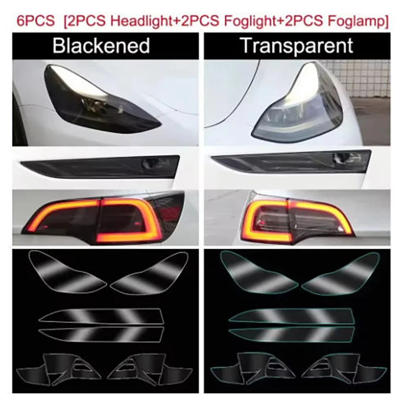 For Tesla Model Y 2017–2023 TPU Protective Films for Blackened Headlights Front Fog Lights and Rear Fog Lights Color-Changi