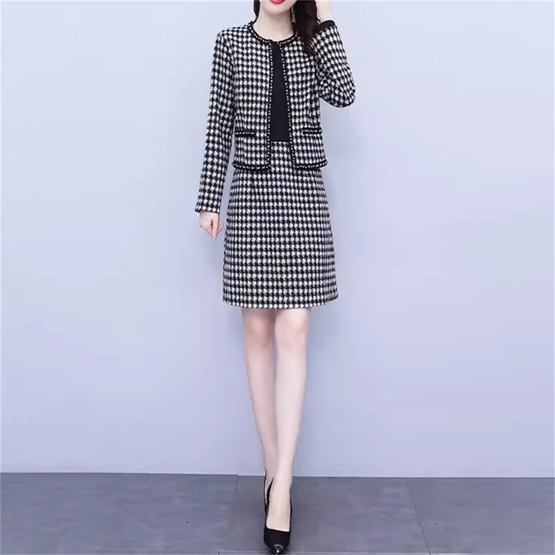 

One-piece/Suit Two-Piece Dress Women's Suit Dress 2022 New Spring Autumn And Winter Thickening Small Fragrance Sets Female