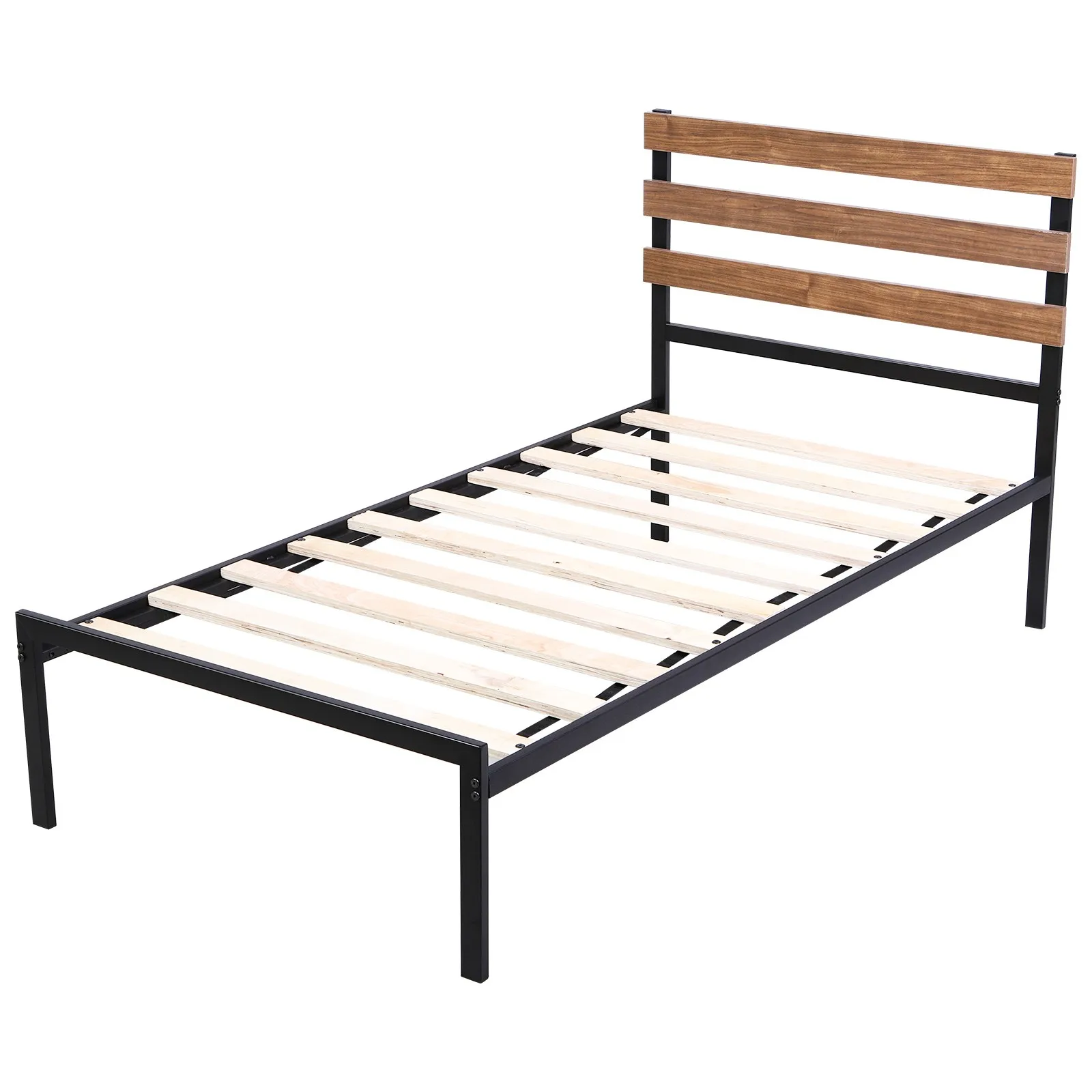

Twin Size Metal Platform Bed Frame Mattress Foundation wooden Headboard