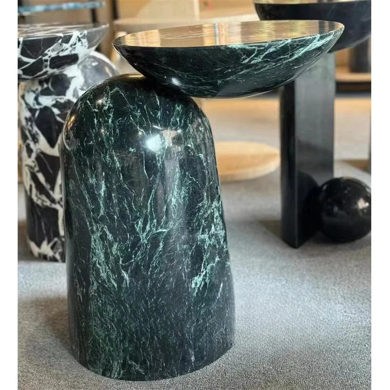 High-end custom small round marble coffee table luxury stone countertop metal base set
