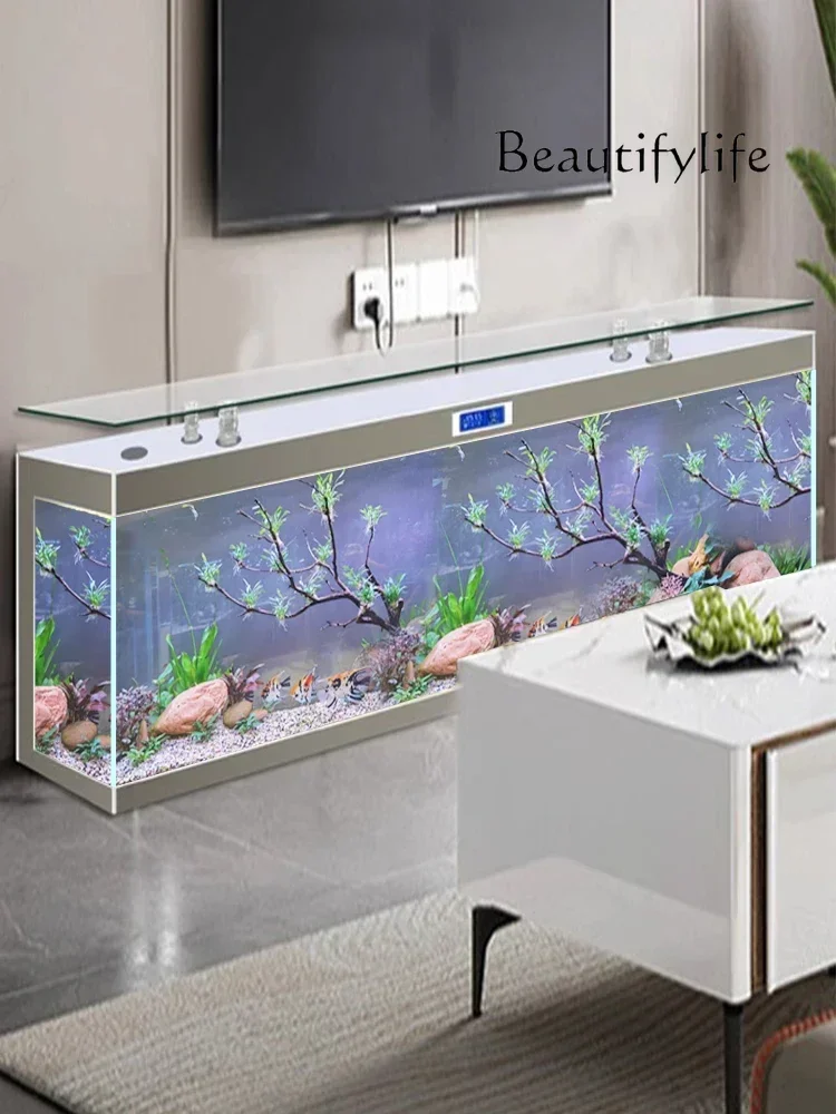 N36 Super White Fish Tank Aquarium Living Room Floor Partition Screens Bottom Filter Large TV Cabinet Fish Tank