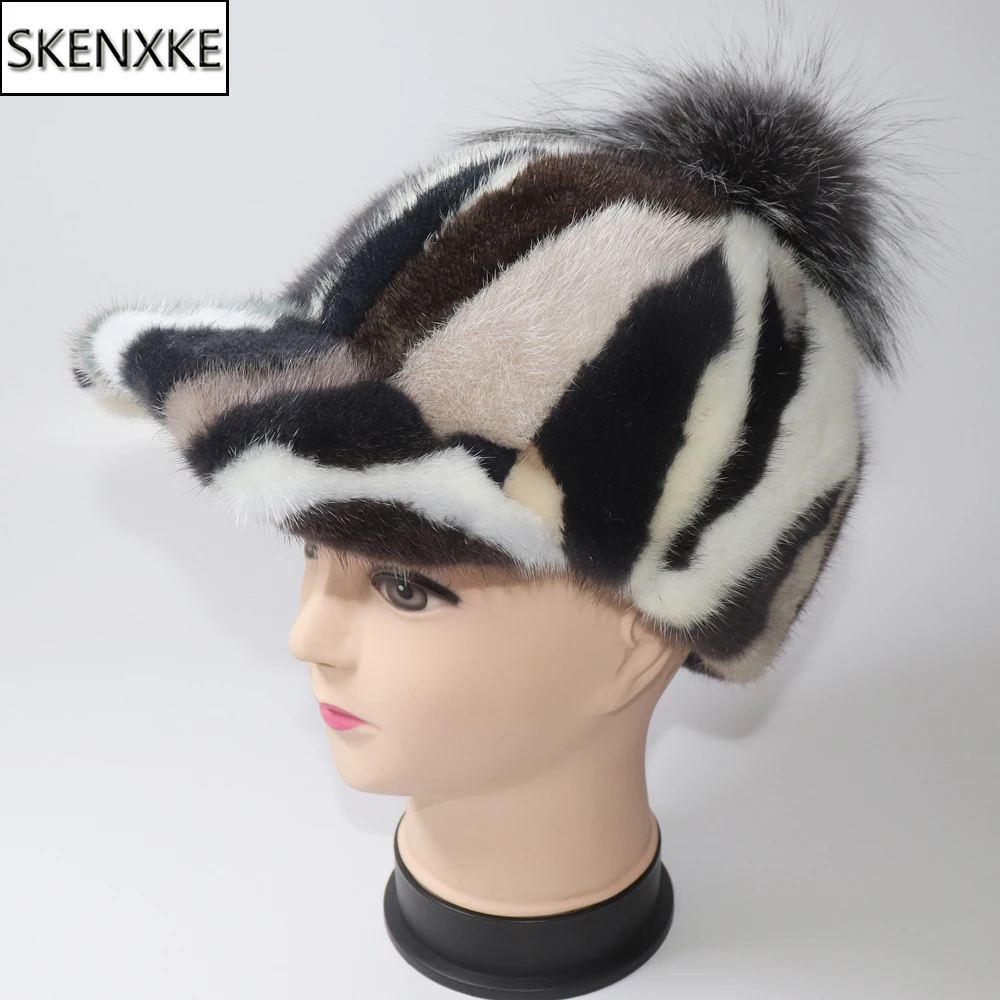 

Winter Fashion Real Mink Fur Baseball Cap Women Outdoor Warm Colorful 100% Genuine Mink Fur Hat Lady Luxury Real Mink Fur Hats