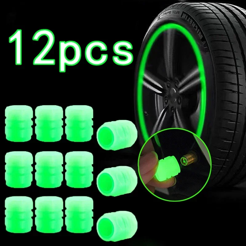 

12pcs Car Luminous Tire Valve Caps Fluorescent Night Glowing Motorcycle Bicycle Motor Bike Wheel Tyre Hub Valve Stem Caps Decor