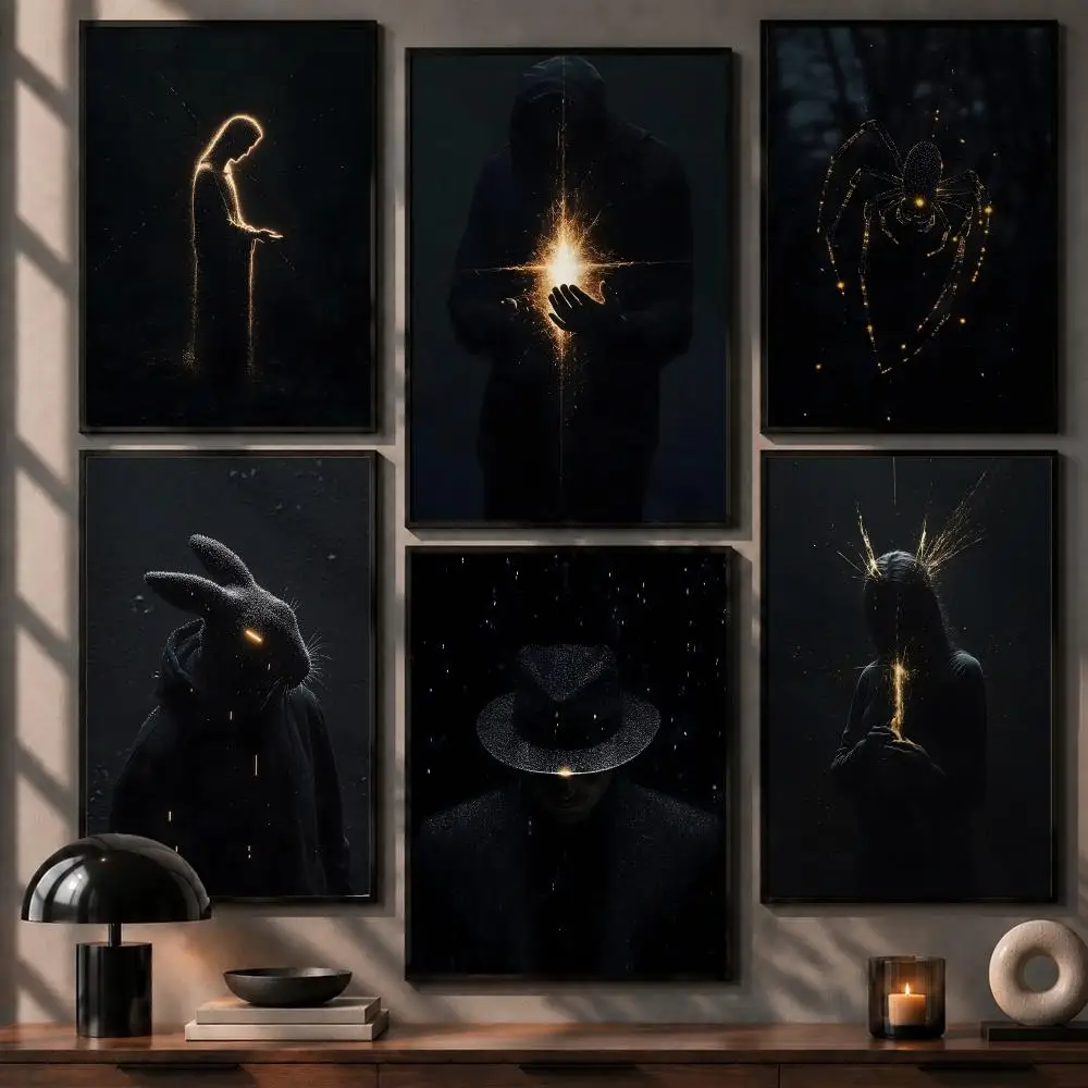 Minimalist dark night light Poster No Glue Residue Self-Adhesive Art Poster Wall Decor for Bedroom Living Room