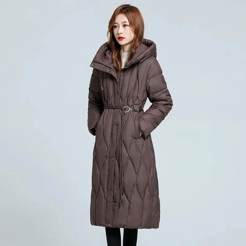 Oversized 7XL Black Down cotton Jacket Women\'s Warm Parka 2024 Winter New Slim Thicken Hooded Coat Female Long Snow Parkas