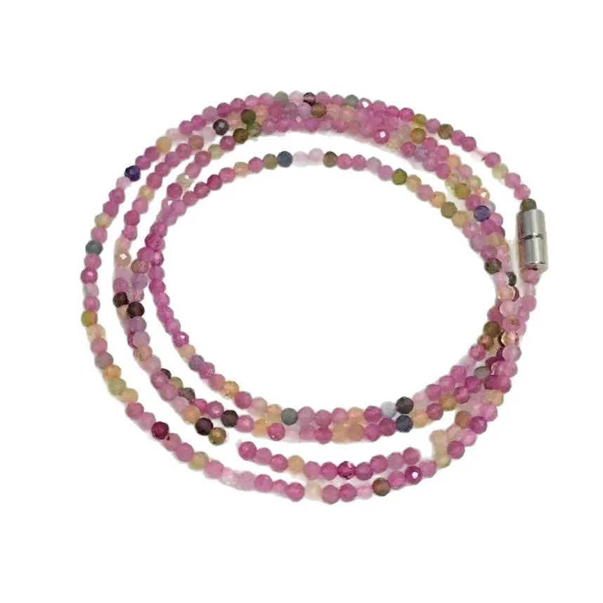 Pink Tourmaline Garnet Faceted Multi‑Loop Bracelet Gray Blue Moonstone Necklace Multi‑Purpose Long Chain Women Crystal Jewelry