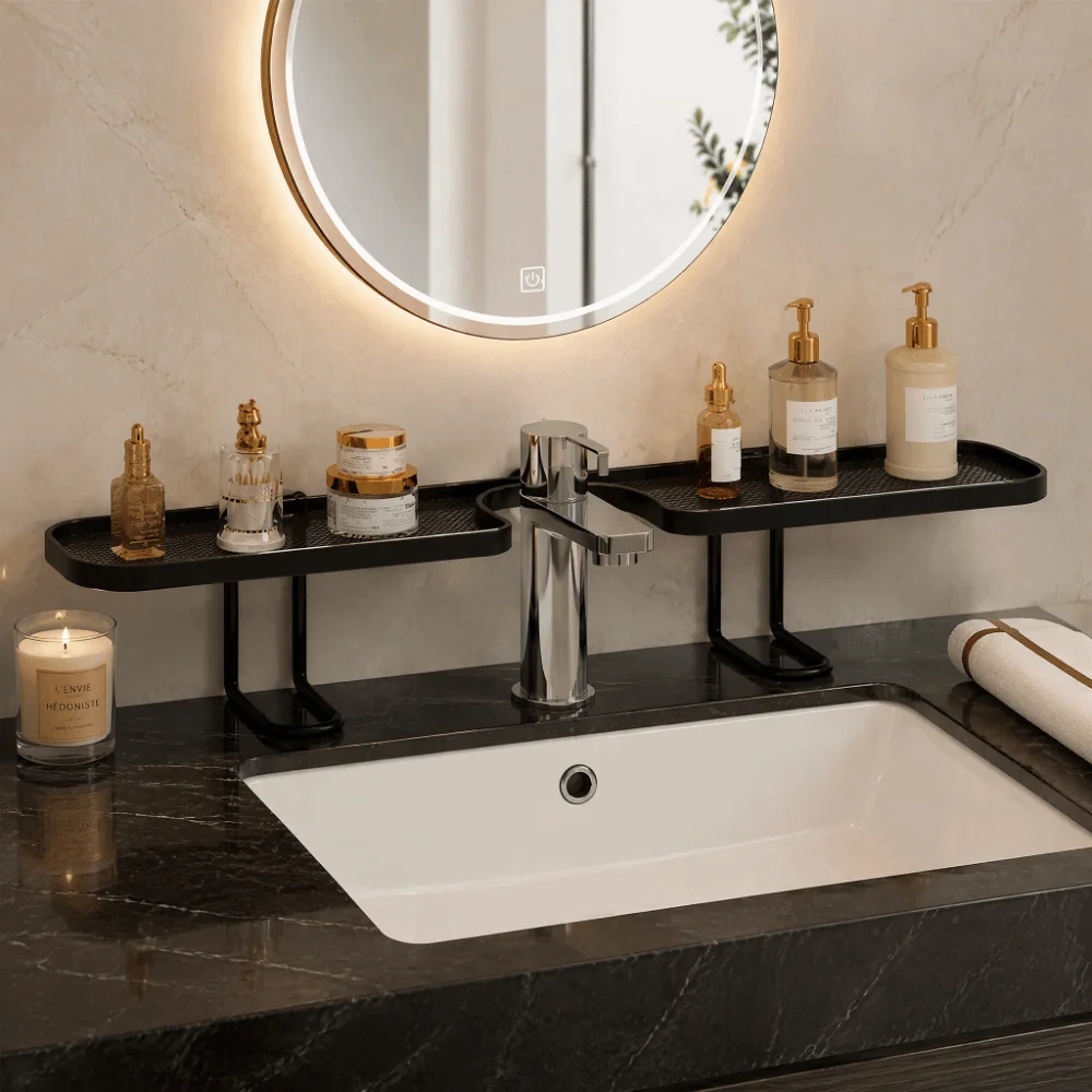 No‑drill /drill‑free Vertical Faucet Storage Rack Countertop Vertical Faucet Shelf Stable Space‑saving Vanity Counter Organizer