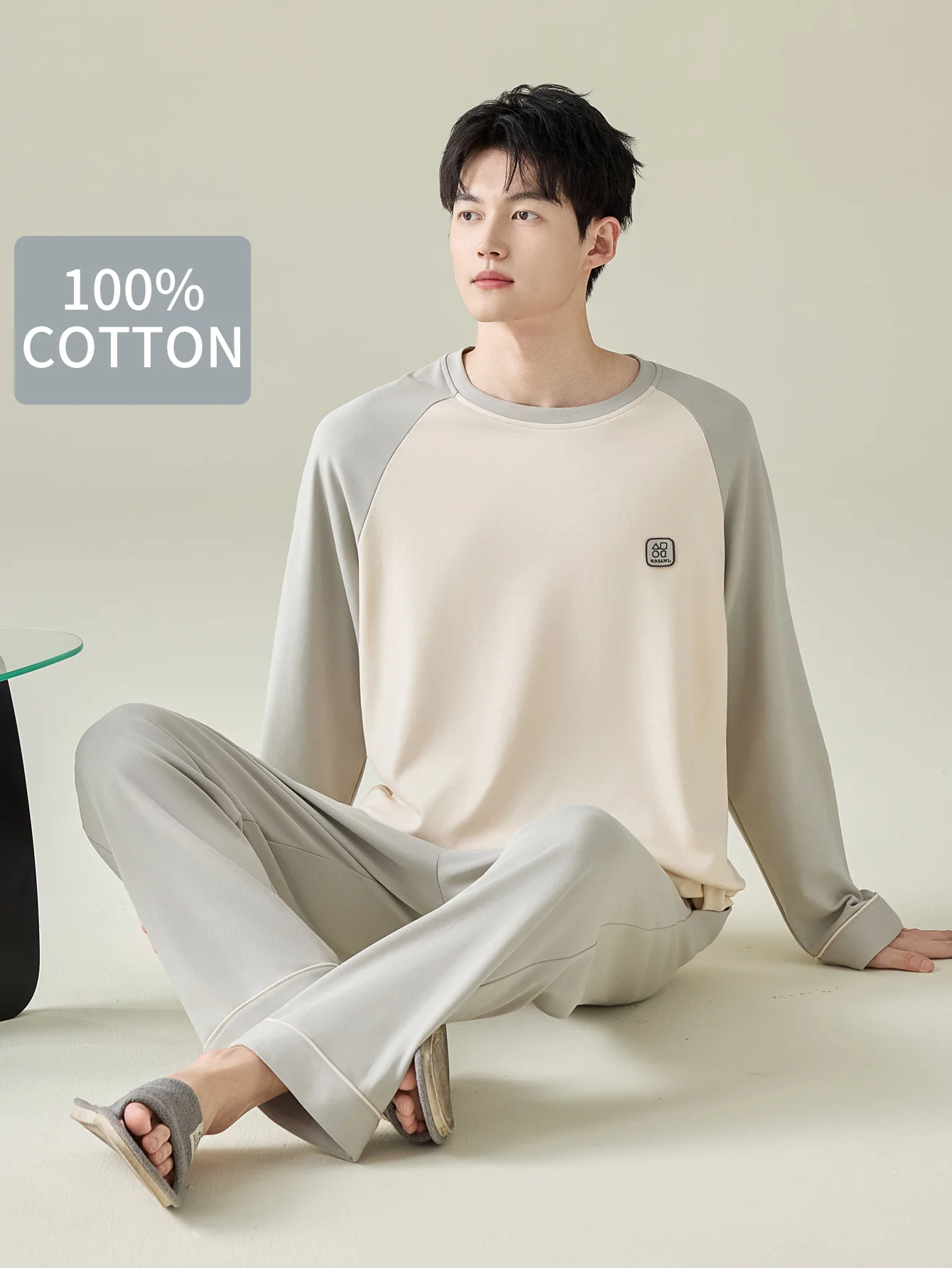 

Мужская одежда для сна из 100% хлопка с длинными рукавами, четырехсезонная мужская одежда больших размеров, подростковый домашний костюм из чистого хлопка, комплект для тепла