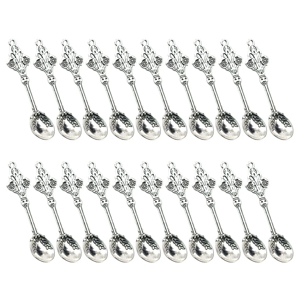 

20Pcs Alloy Spoon Pendants Carved Silver DIY Charm Set for Jewelry Making Necklace Bracelet Earrings Keychain Craft