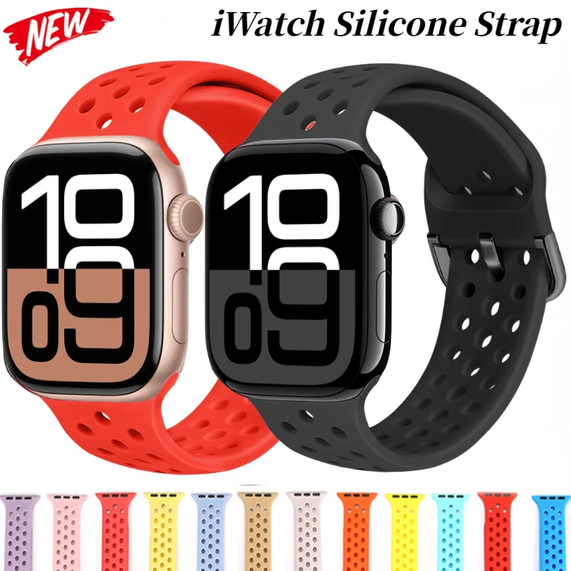 Silicone Strap for Apple Watch10 46mm 42mm 45mm 44mm 41mm 40mm 49mm Sports Breathable wristband iWatch Ultr9 8 7 6 5 4 SE Correa