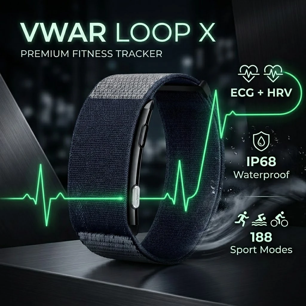 VWAR LOOP X EKG Smart-Armband Herzfrequenz Blutsauerstoff IP68 Wasserdicht Fitness-Tracker-Band SOS 2026 Neu Ohne Bildschirm Smartwatch