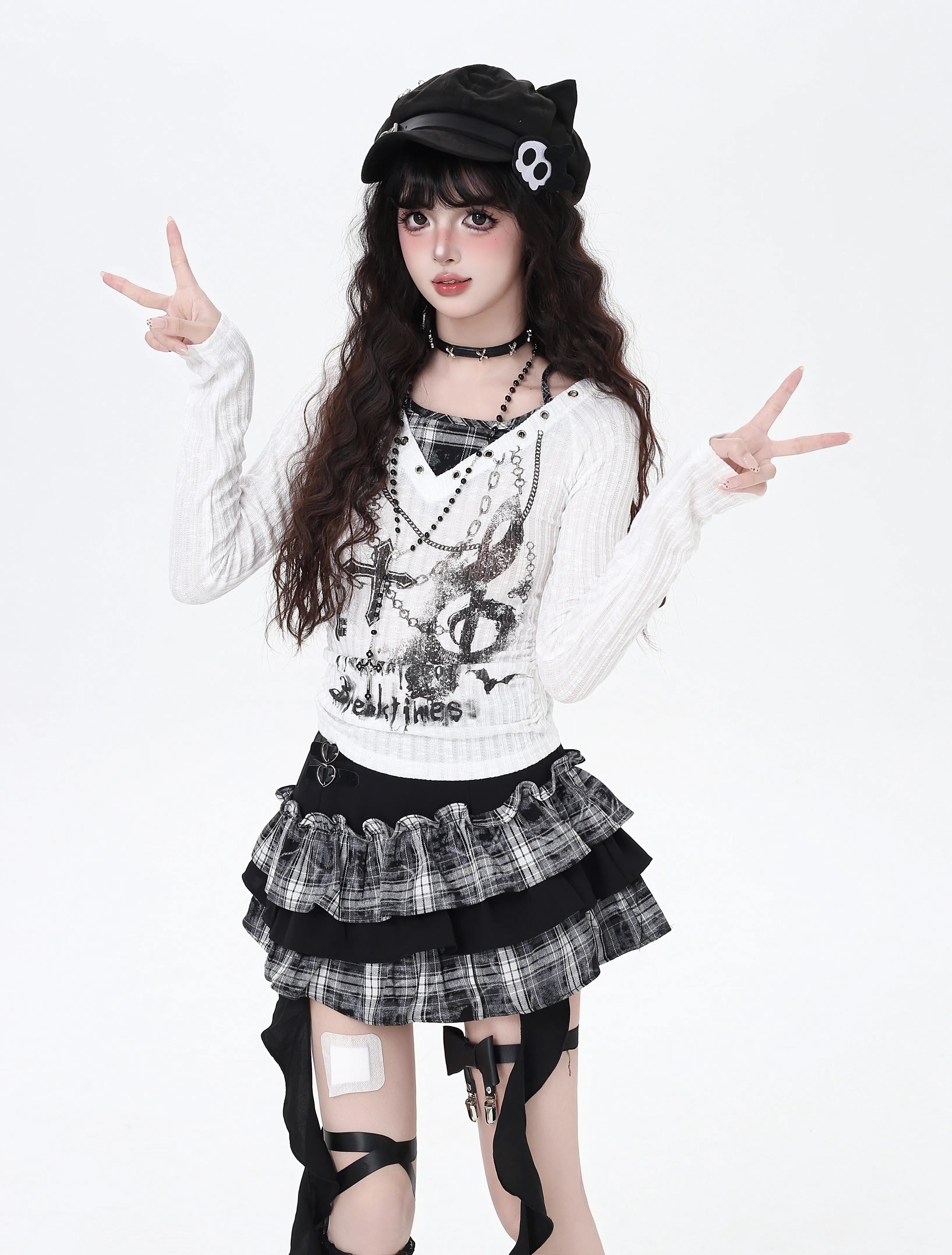 النمط الأمريكي الحلو كول كول وهمية قطعتين الرسن الرقبة Y2k القمم الكتابة على الجدران المطبوعة سليم عادية كم طويل قميص تي شيرت المرأة