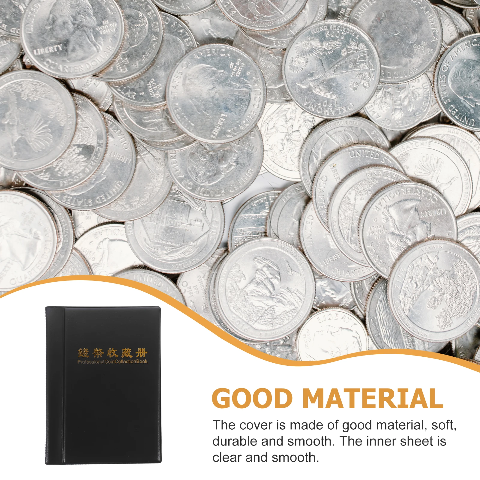 

60 Collection Album Black PU Cover Coin Storage Book for Collectors Commemorative Organizer Portable Pocket