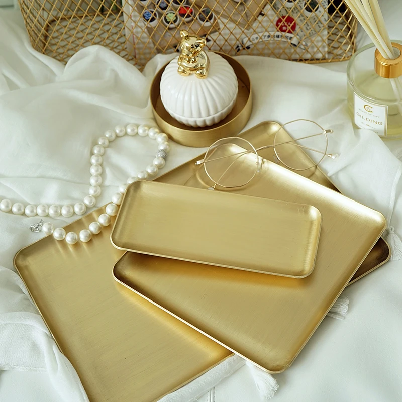 Gold Brass Storage Tray  Serving Platter Decorators Brushed Metal Plate Jewelry/Cosmetics/Tableware/Candy/Food