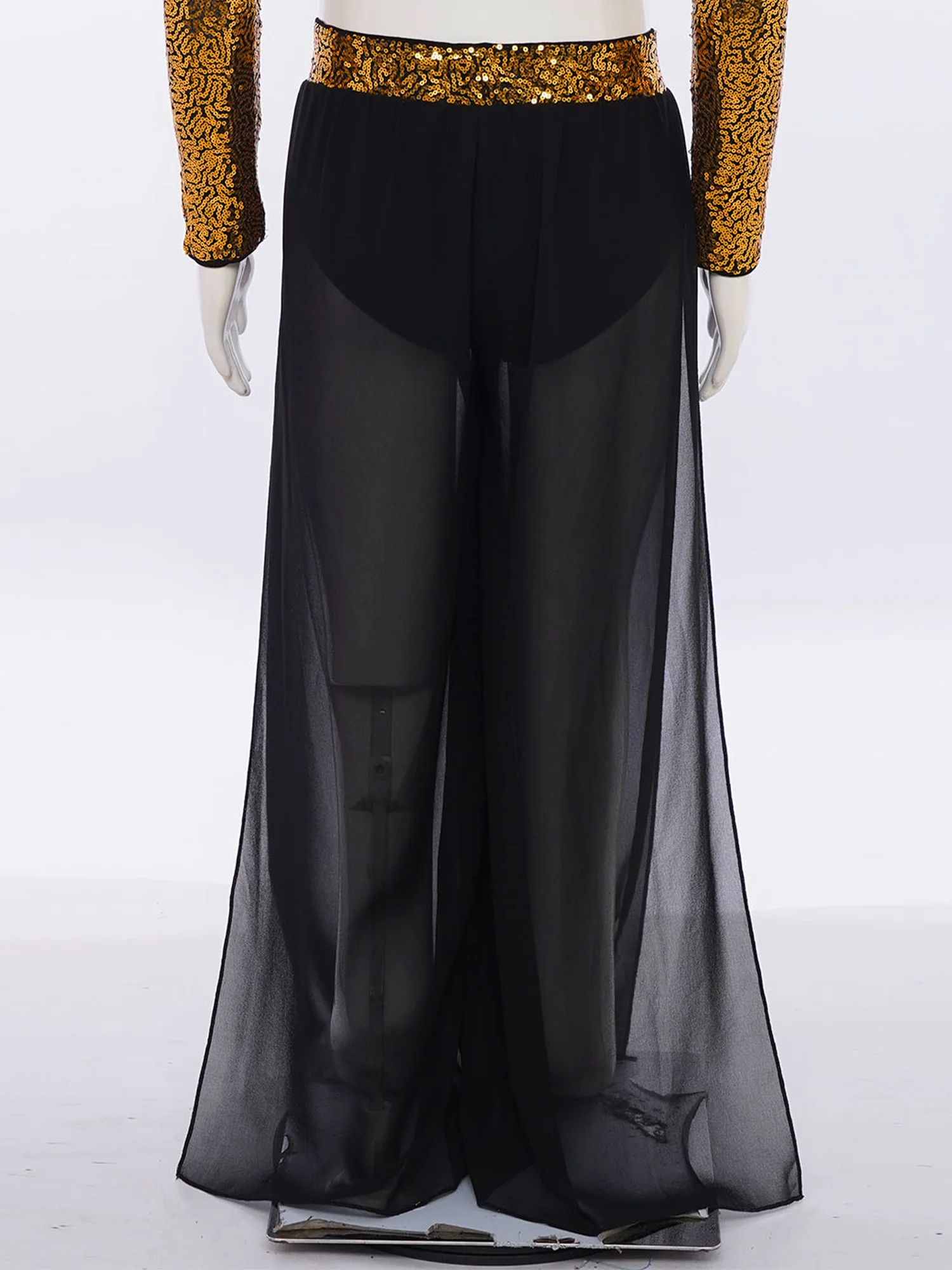 Dziecięce dziewczęce spodnie do tańca lirycznego, baletu, jazzu, kostium taneczny, szyfonowe spodnie z szerokimi nogawkami i rozcięciem z boku, długie spodnie do tańca, ubrania na występy sceniczne.