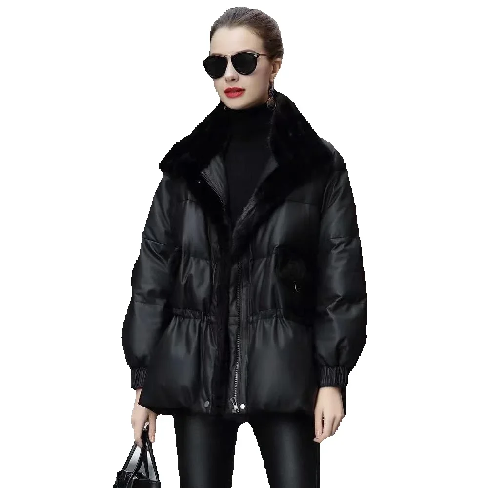 New Season Genuine Leather Down Short Women's Genuine Sheepskin Mink Collar Fashion Coat