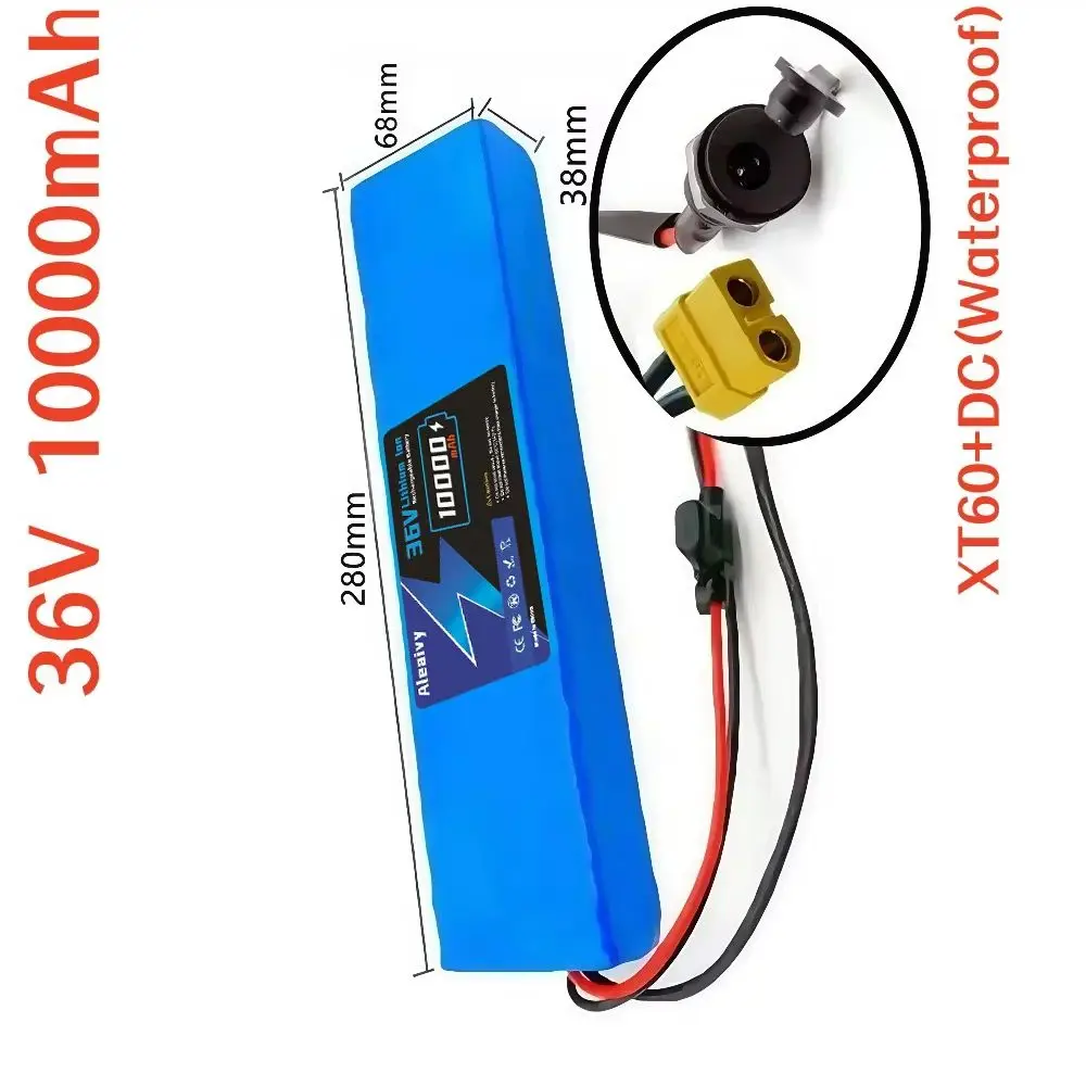 

36V 10000mAh 10S3P rechargeable lithium battery pack 18650 with BMS suitable for 36V electric scooter battery .