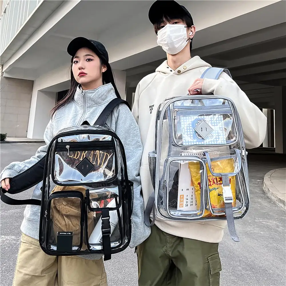 Clear Backpack with Reinforced Stitching Organizer Pouch Zipper Closure Storage Bag Large PVC Transparent See Through School Bag