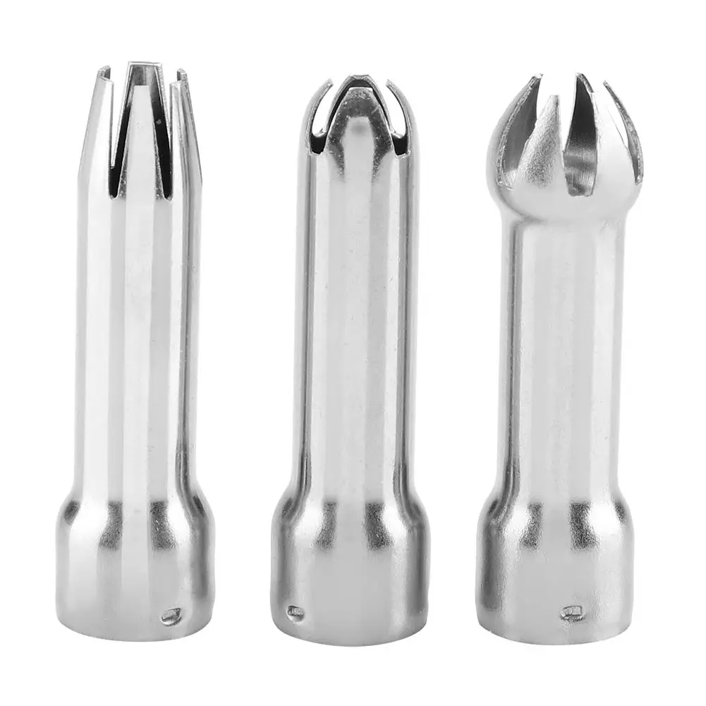 3pcs Stainless Steel Cake Decoration Nozzle Set - Safe Cream Piping Tips for DIY Baking Projects