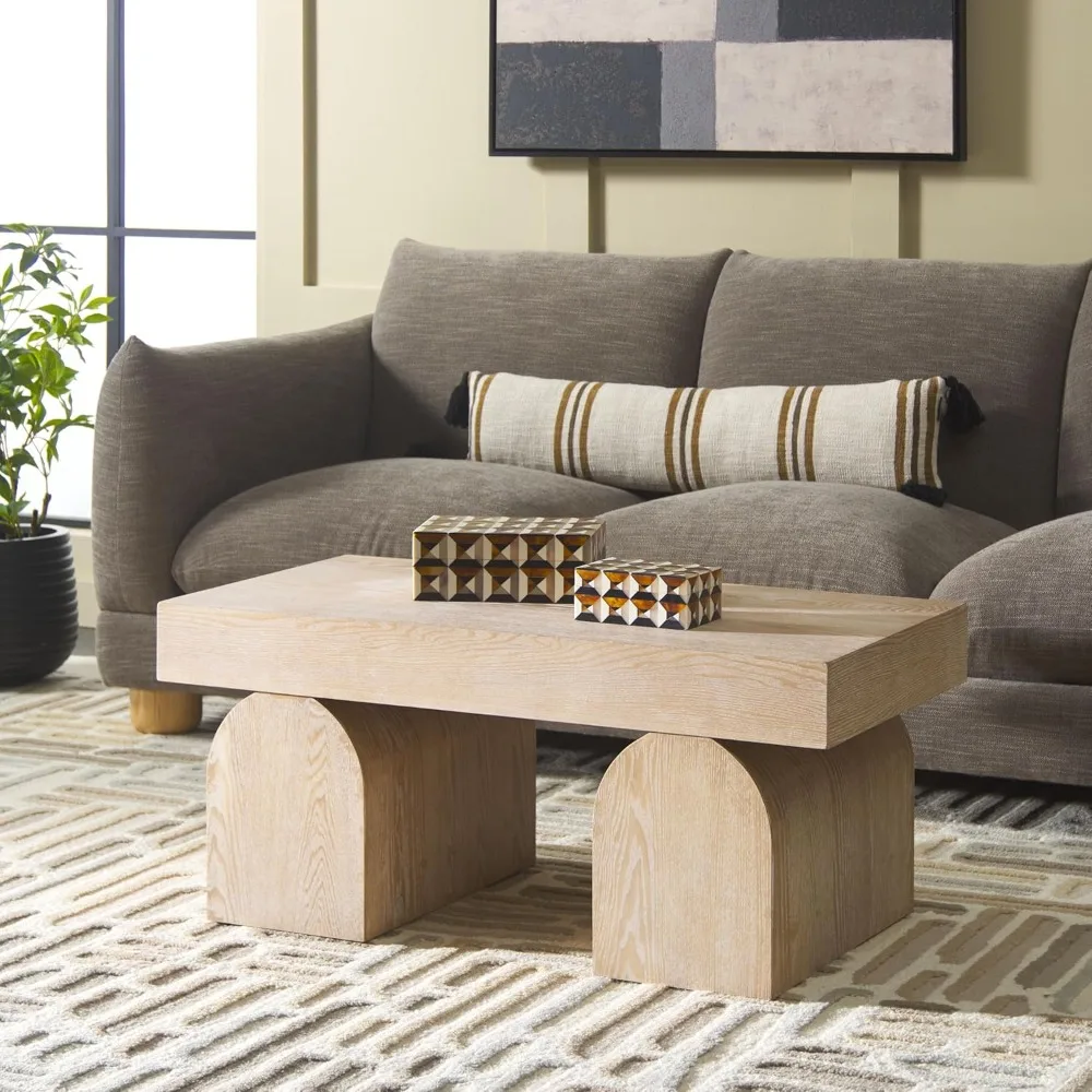 

Mid-Century Modern Okashu Style Bleached White Coffee Table by SAFAVIEH Home Collection, Fully Assembled