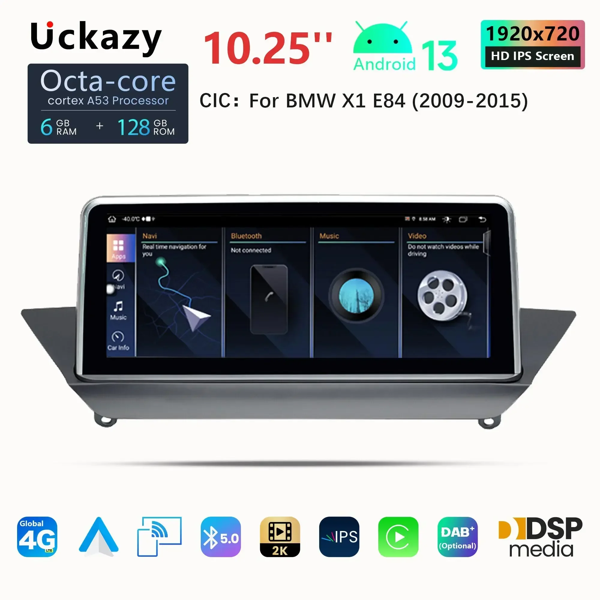 Uckazy 8 Core Stereo Car Radio Player For BMW X1 E84 CIC 2009-2015 Multimedia GPS Navigation autoradio Android 13 Carplay