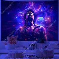 Jimi Hendricks Portrait UV Reactive Tapestry Wall Hanging Neon Background Art Poster for Hippie Bedroom Decor Gift for Friends