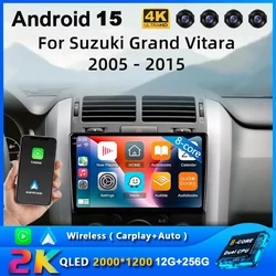 Android 15 Car Radio For Suzuki Grand Vitara 2005-2015 4G+WiFi Multimedia Video Player Stereo Navigation GPS Carplay 360 Camera