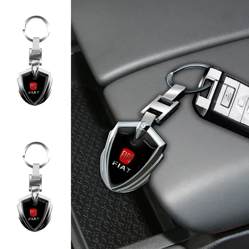 1pcs Car Accessories 3D Metal Keychain Shield Shape Keychain For FIAT Abarth 500 Panda Bravo Punto Tipo Linea Ducato Freemont